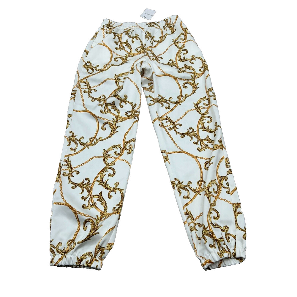 NWT Generation Love Capri Chain Print Satin Jogger in Gilded Chain White Size S